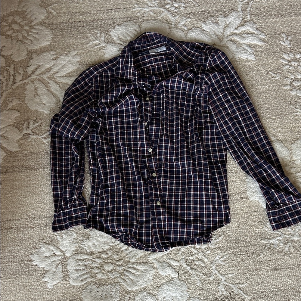 Old Navy Navy Blue and White Plaid Men's Shirt
